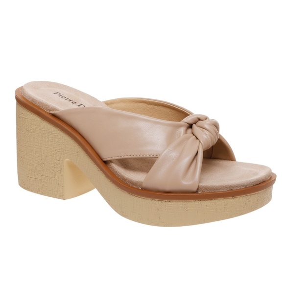 Nude Vegan Leather Knotted Slide Sandals - Picture 2 of 3